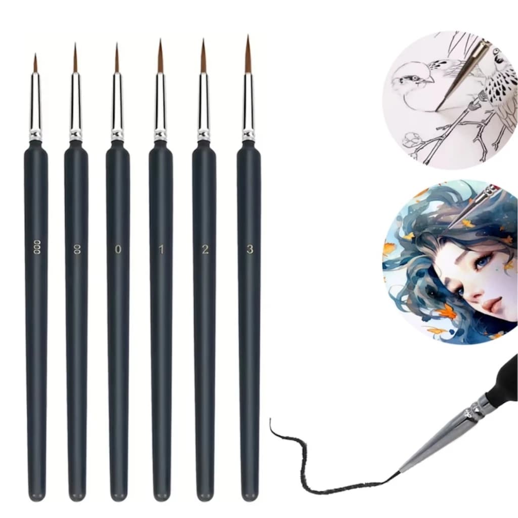 Kit 6 Pinceis Traços Finos Pintura Em Tela Aquarela Modelismo