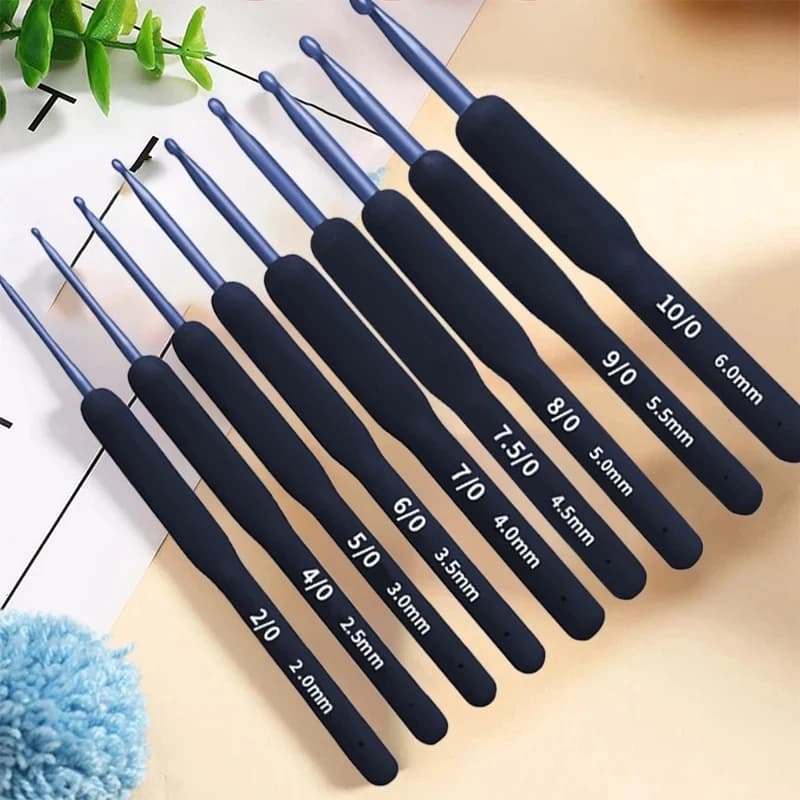Fato de Crochê de Alumínio com Cabo Macio Azul-Marinho 9 Peças Kit de Ferramentas de Costura de Malha Bricolage
