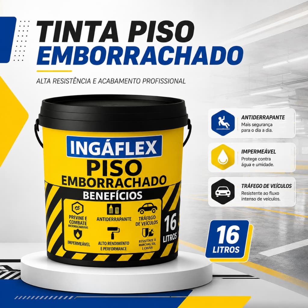 Tinta Piso Emborrachada Ingaflex 16L Antiderrapante Impermeável Alta Resistência para Áreas Externas