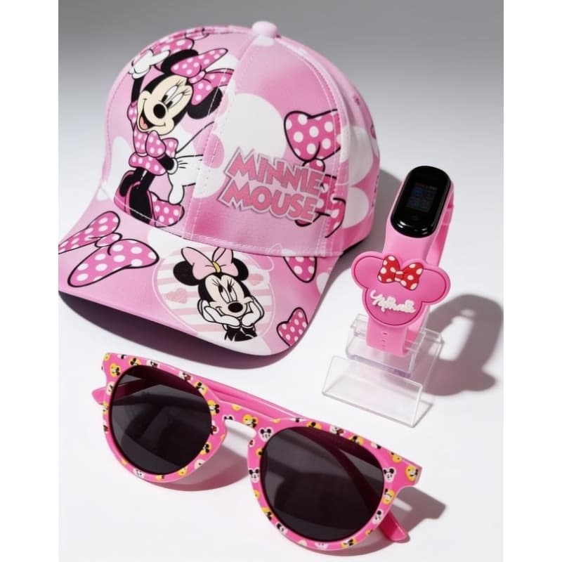 Kit Infantil Minnie Mouse - Boné, Óculos de Sol e Relógio Digital à prova d'água kit infantil