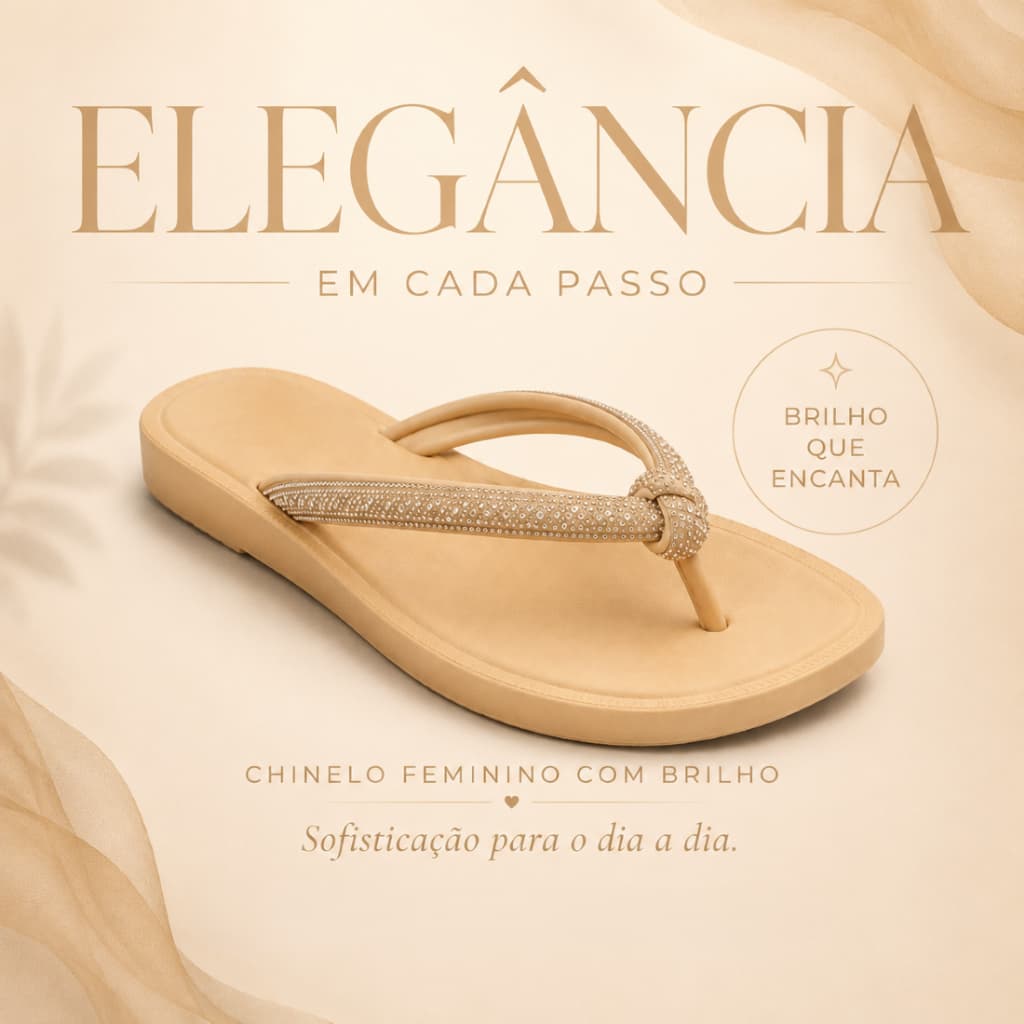 Chinelo Feminino Bege Elegance Com Brilho Sofisticação E Praticidade Para O Seu Lazer De Verão