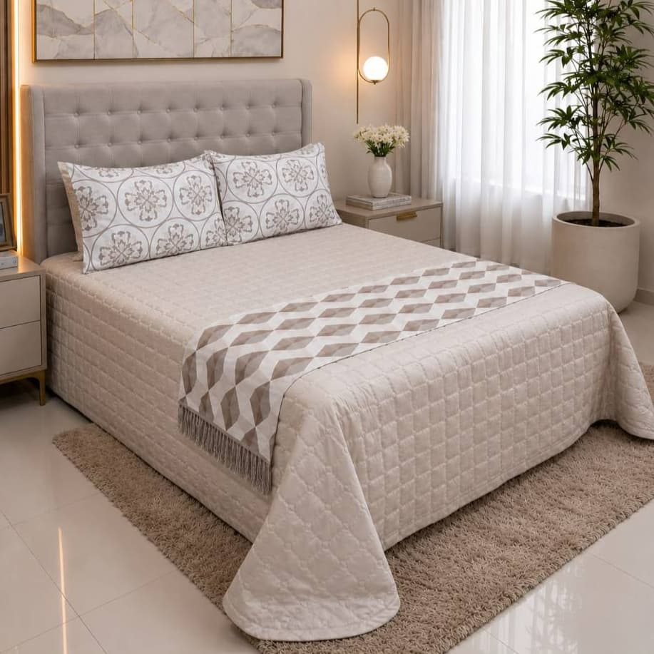 Kit Cobre Leito Franja Balli Casal Queen King Super King Dupla Face 4 Peças Matelado Acabamento Viés