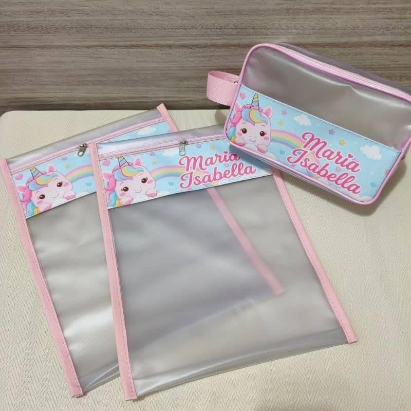 kit nécessaire + 2 envelopes roupa limpa/suja personalizado