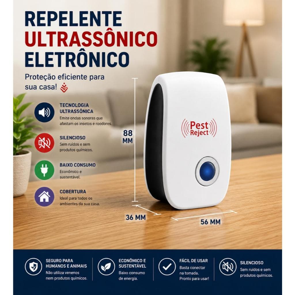 Repelente Ultrassônico Eletrônico Bivolt Anti Mosquito Barata Rato Formiga Insetos