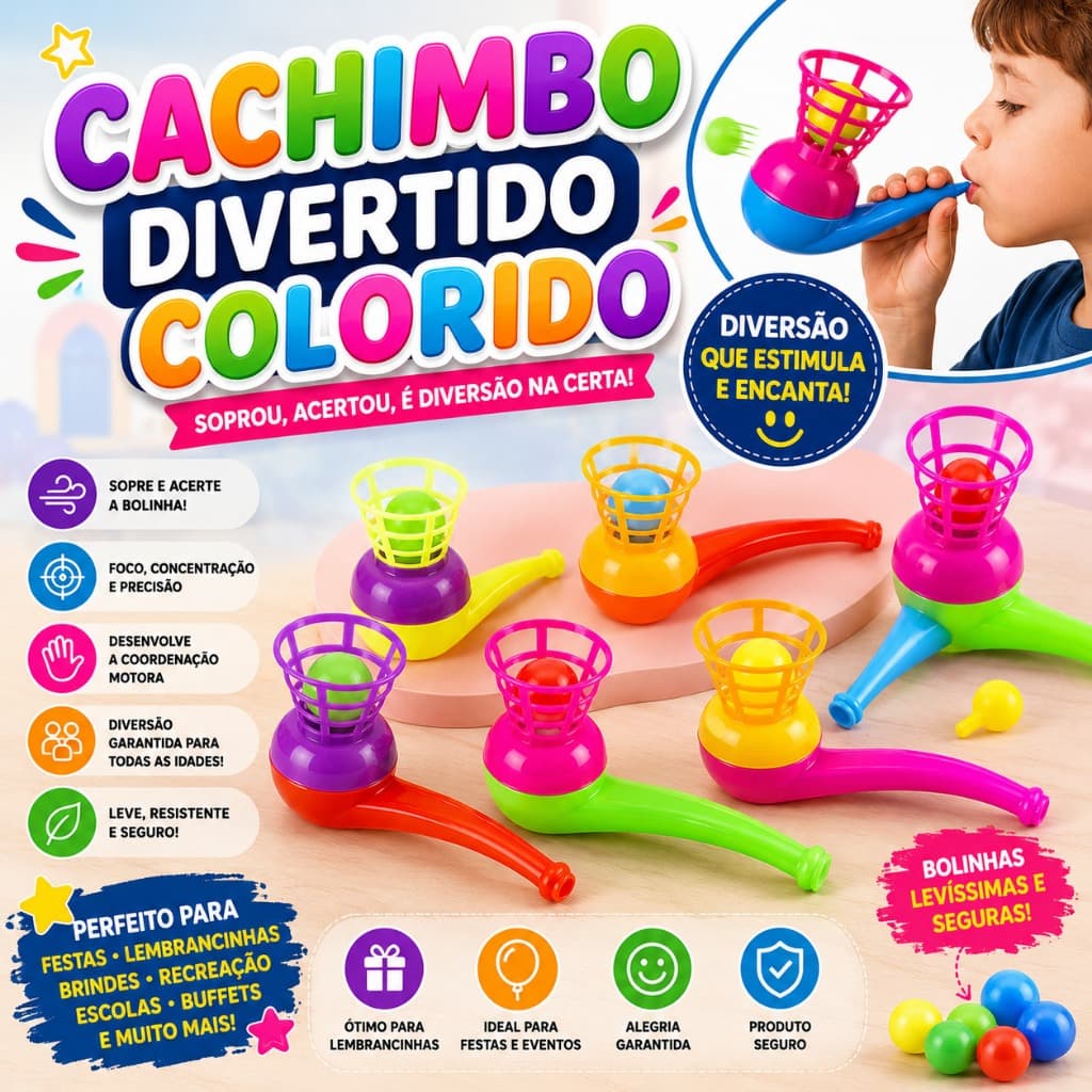 Kit 25 Cachimbo Colorido Lança Bolinha – Brinquedo Educativo, Festa Infantil e Brinde Criativo