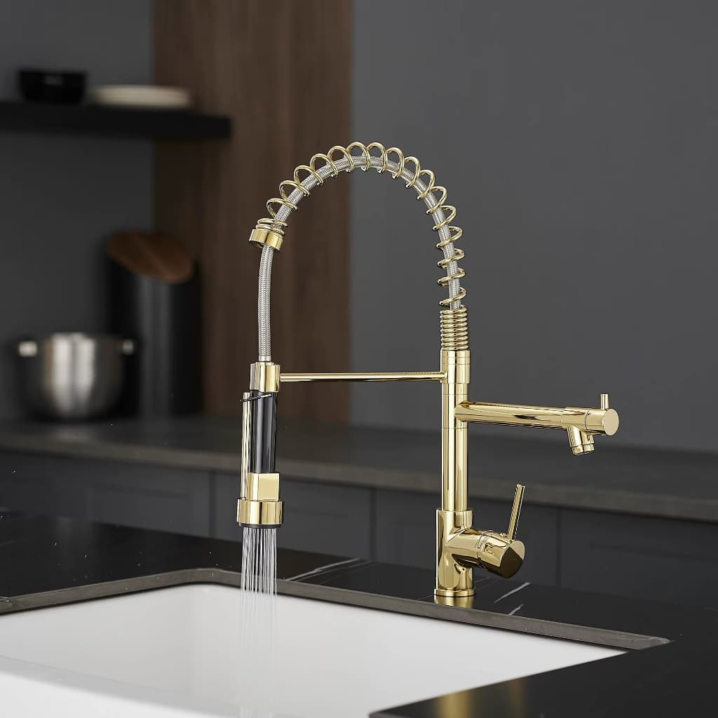 Torneira Gourmet Cozinha 2 Saídas Monocomando Inox Dourada