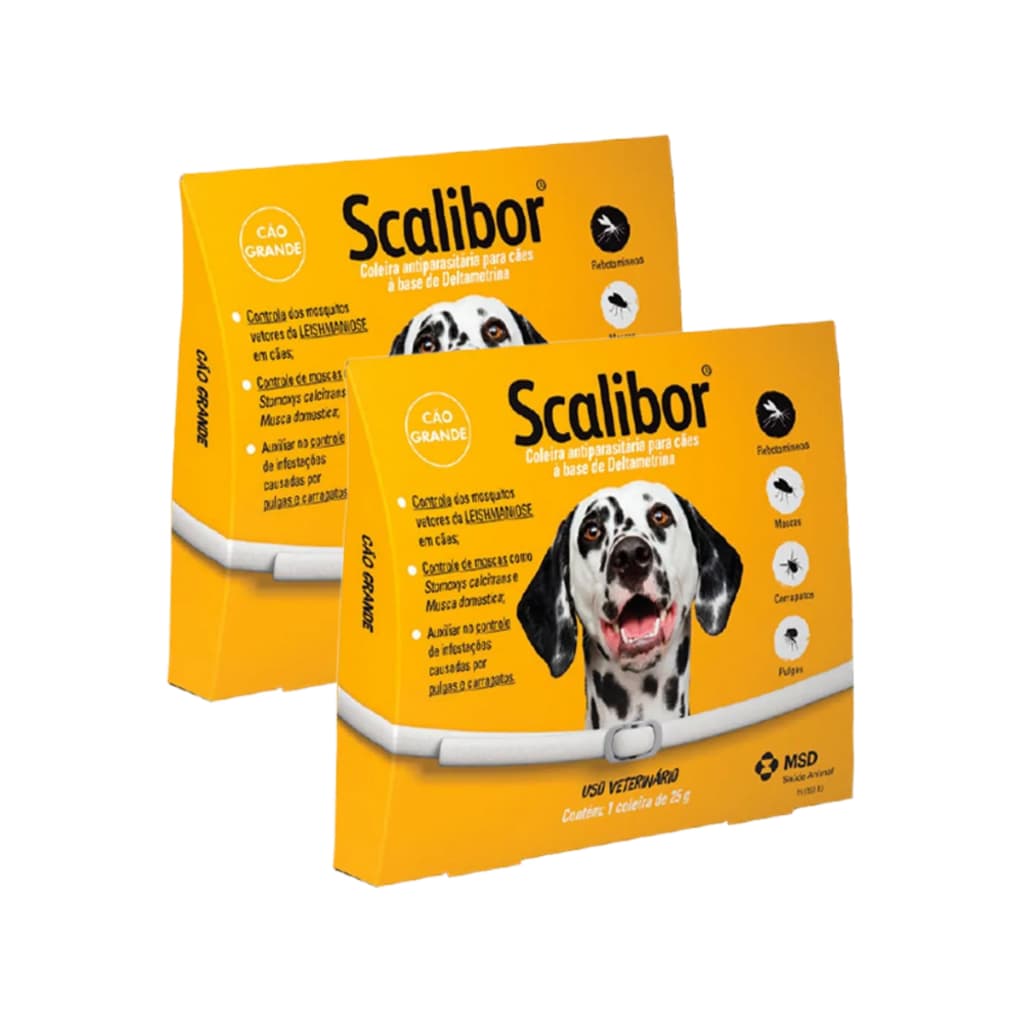 Kit 2 Coleira Scalibor 65cm MSD Antipulgas Carrapatos Repelente Mosquitoes Caes Grande Medio Porte