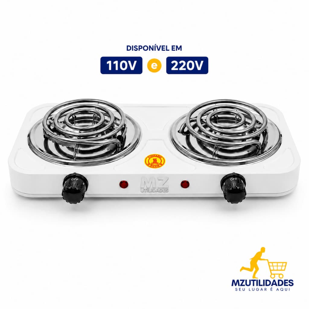 Fogão Elétrico 2 Bocas Portátil 2000W Alta Potência 110V 220V Mesa Elétrica Aquecimento Rápido Controle de Temperatura