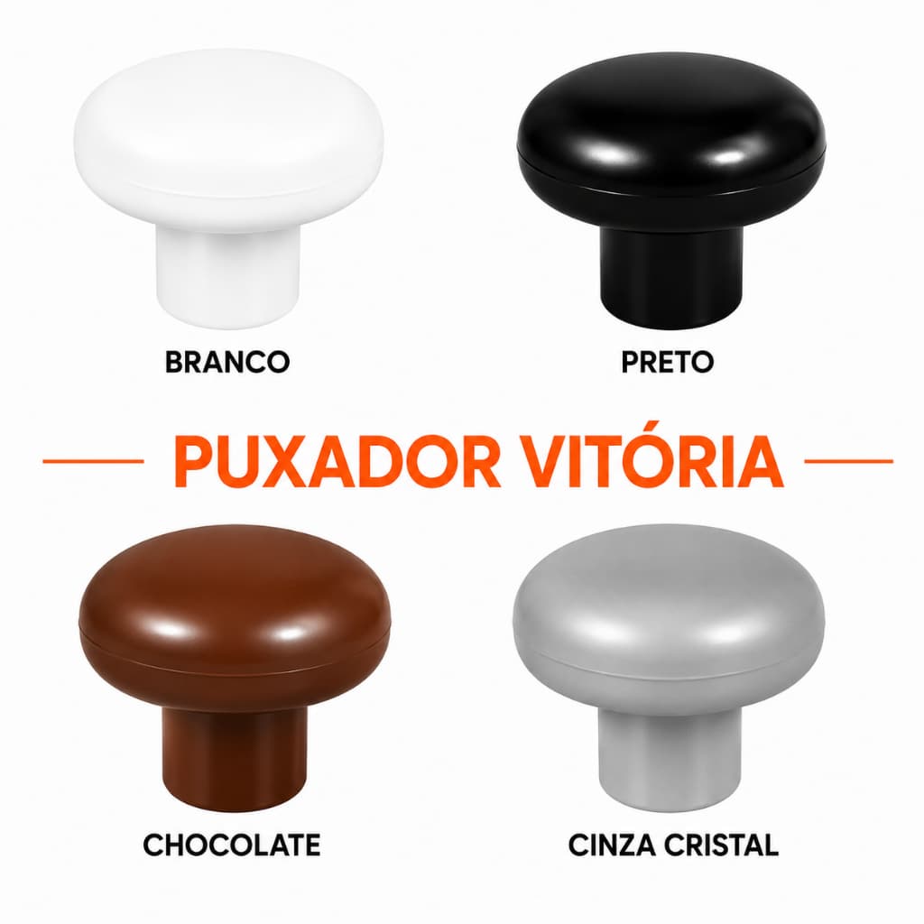 Kit 10 Puxadores Vitória Gaveta Armário Móveis com Parafuso Branco Preto Marrom Cinza