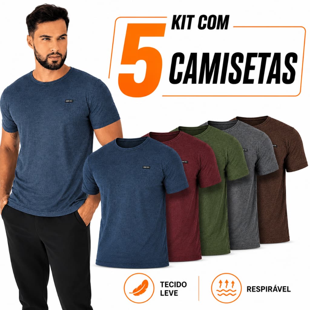 Kit 5 Camisetas Masculinas Dry Fit Malha Fria Moda Fitness Manga curta Tecido Treino