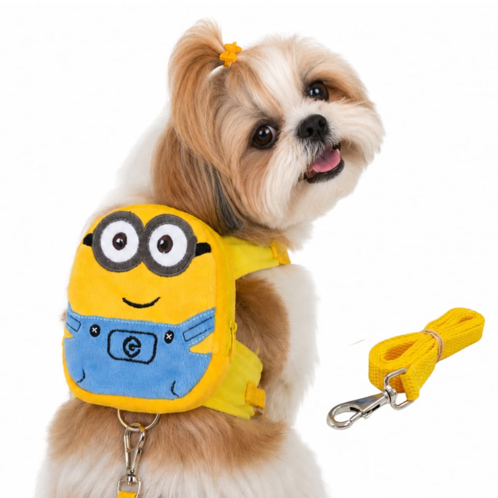 Coleira Peitoral Mochila para Cães e Gatos Ajustavel Personagens Divertida