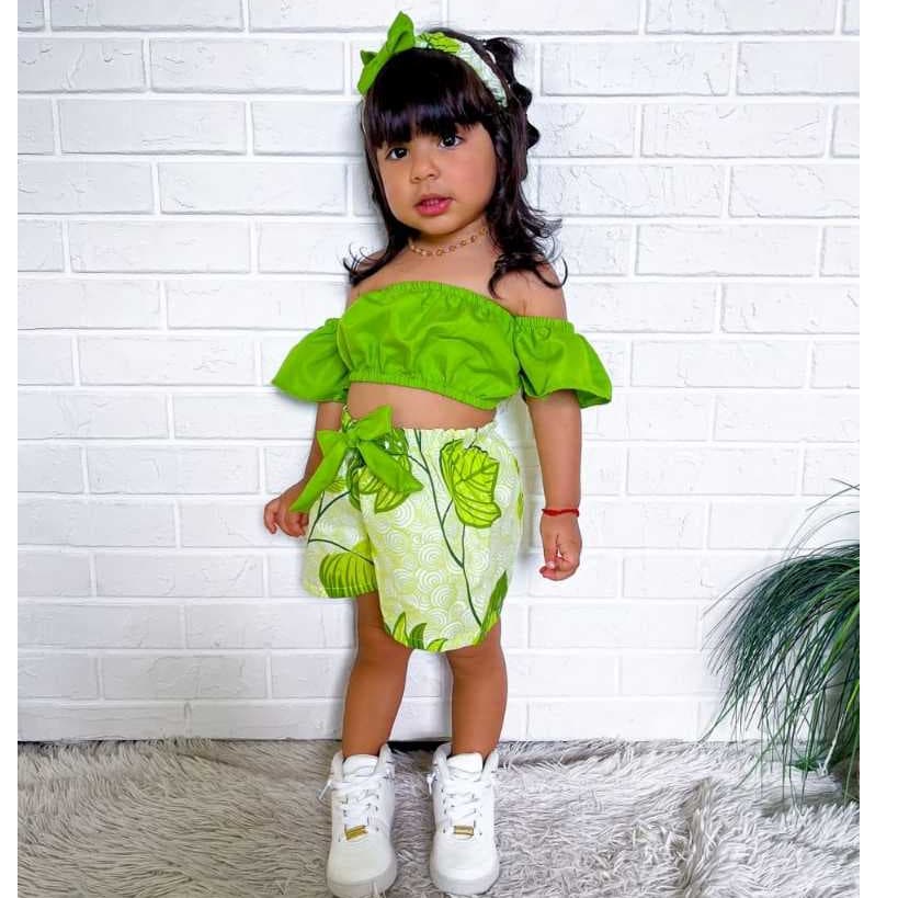Ciganinha VERDE flores (+3 peças) conjunto completo 0 a 7 anos! Só hoje