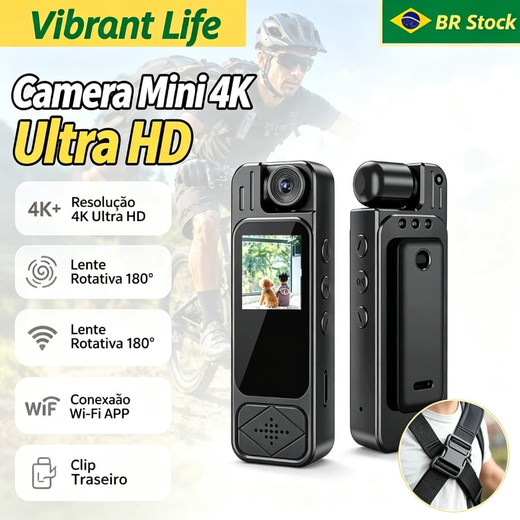 Câmera Mini 4K WiFi Portátil Corpo Gravação Vídeo Áudio HD