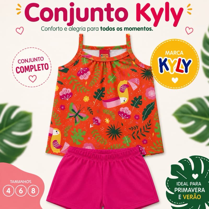Conjunto Infantil Menina Kyly Blusa Alcinha Estampada + Short Rosa Original Tam 4 6 8