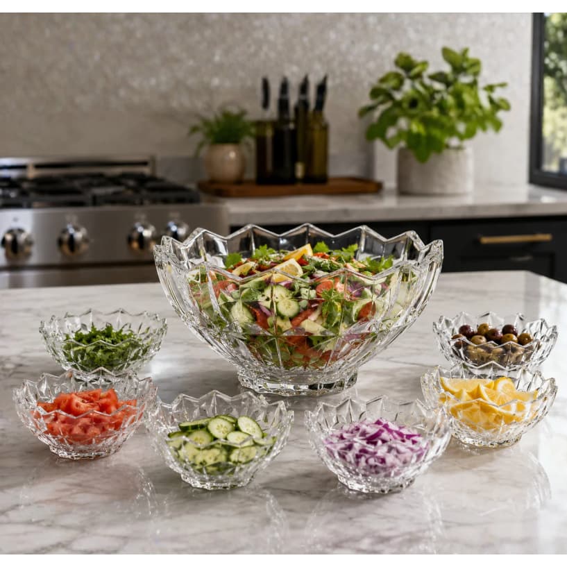 Conjunto de Sobremesa 7 Peças 1 Bowls 1,1L + 6x Tigelas 170ml Servir Completo Premium