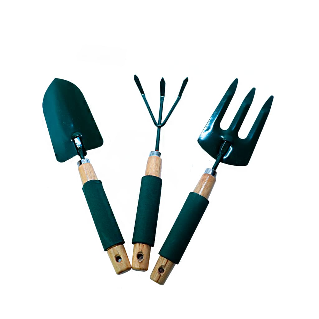 Kit para Jardinagem 3 peças com Cabo de Madeira + Aço
