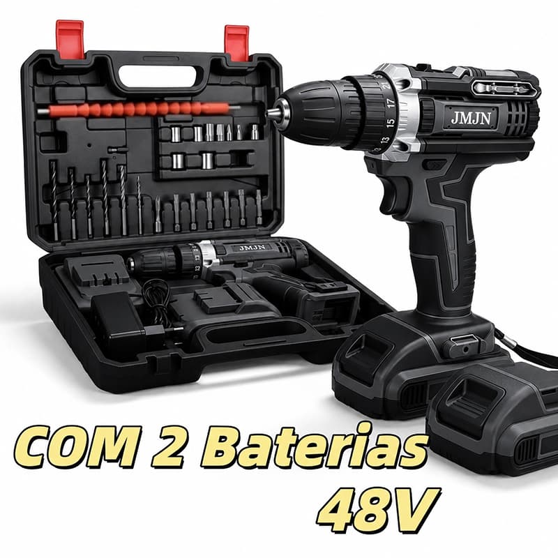 Parafusadeira Furadeira 48V 2 Baterias Com Maleta e Acessórios Completo