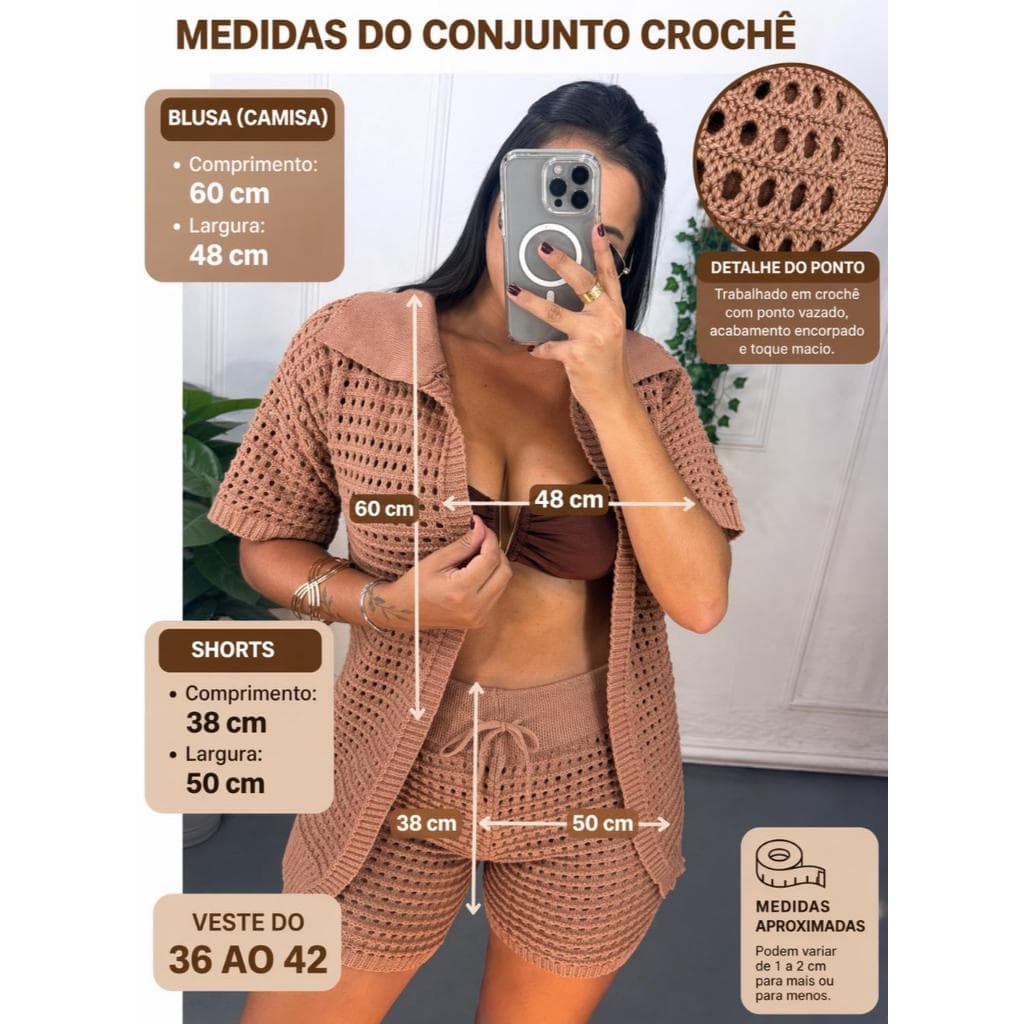 Conjunto Saida de Praia Verão 2 Peças Premium Cardigan + Shorts Tricot Vazado Moda Praia Luxo Conjunto Feminino Chic