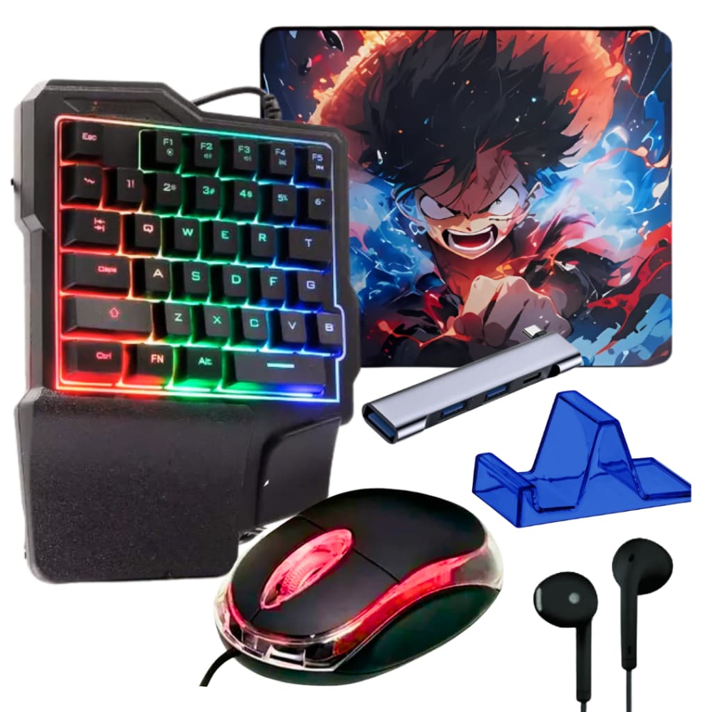 Kit Mobilador Gamer Para Celular Teclado Mouse Fone + Brinde