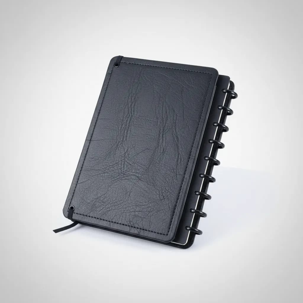 Caderno Capa Dura Couro Black Disco Reposicionável Médio M