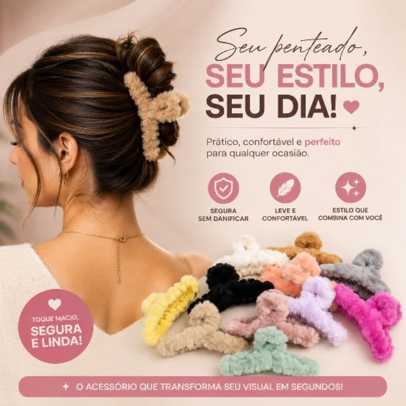 Piranha de Cabelo Pelucia Fofo Acessório feminino piranha grande de cabelo Garra de cabelo confortável para penteado