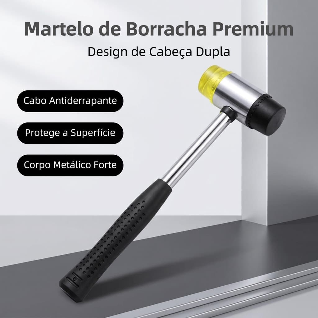 Martelo Dupla Face Borracha Resistente 25cm Acessório de Costura e Artesanato