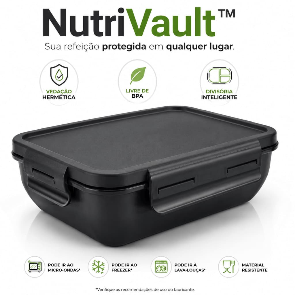Marmita Hermética NutriVault com Divisória | Pote para Marmita Antivazamento, Organizador de Refeições