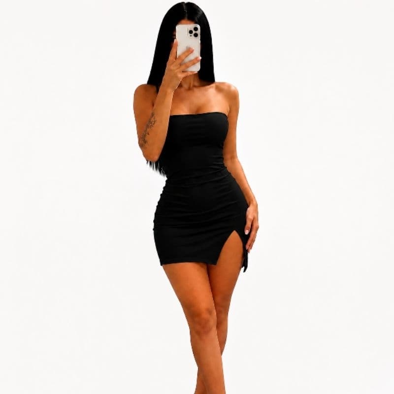 Vestido Tubinho Tomara que Caia Com Fenda tendência