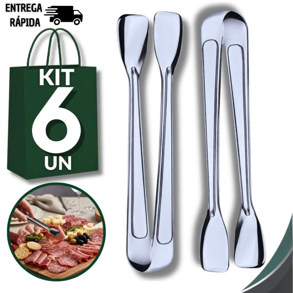 Conjunto Pegador De Frios 18cm Doces Pinça Salgados Inox Universal Cozinha Buffet Utensilios