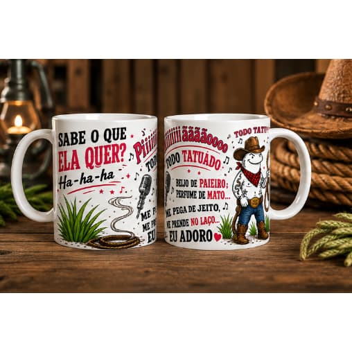 Caneca Pião Tatuado Paieiro Mato 325ml Sertanejo  Country Presente Criativo Personalizada Cerâmica
