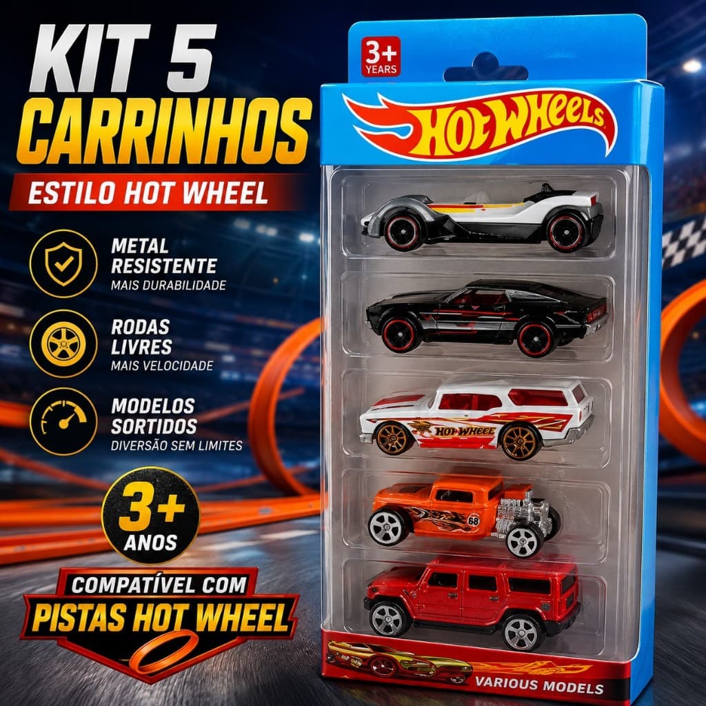 Kit 5 Carrinhos Sortido Estilo Hot Wheels Brinquedo Infantil