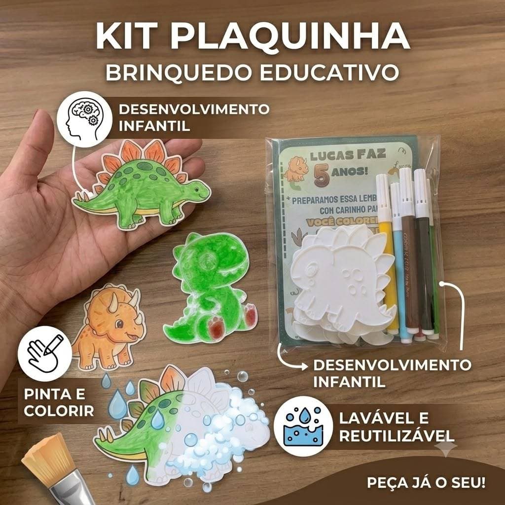 KIT PLAQUINHAS PARA COLORIR, + 6 CANETINHAS (LAVAVEL)