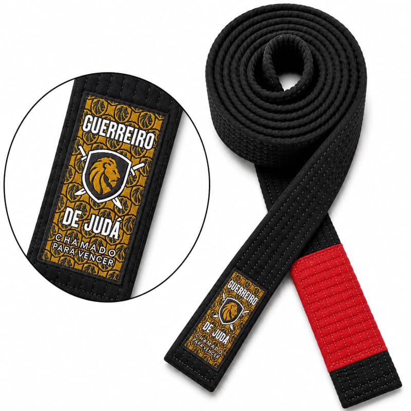Faixa Preta de Jiu-Jitsu Clássica Ponta Vermelha 8 Costuras