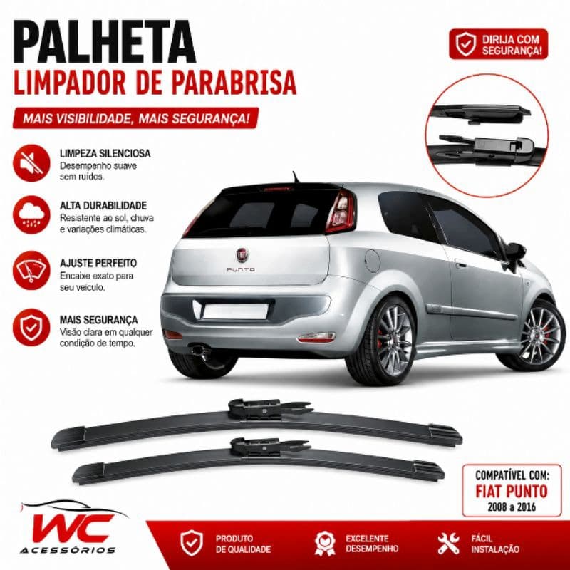 Jogo de Palheta de parabrisa dianteiro do Fiat Punto 2008 até 2017