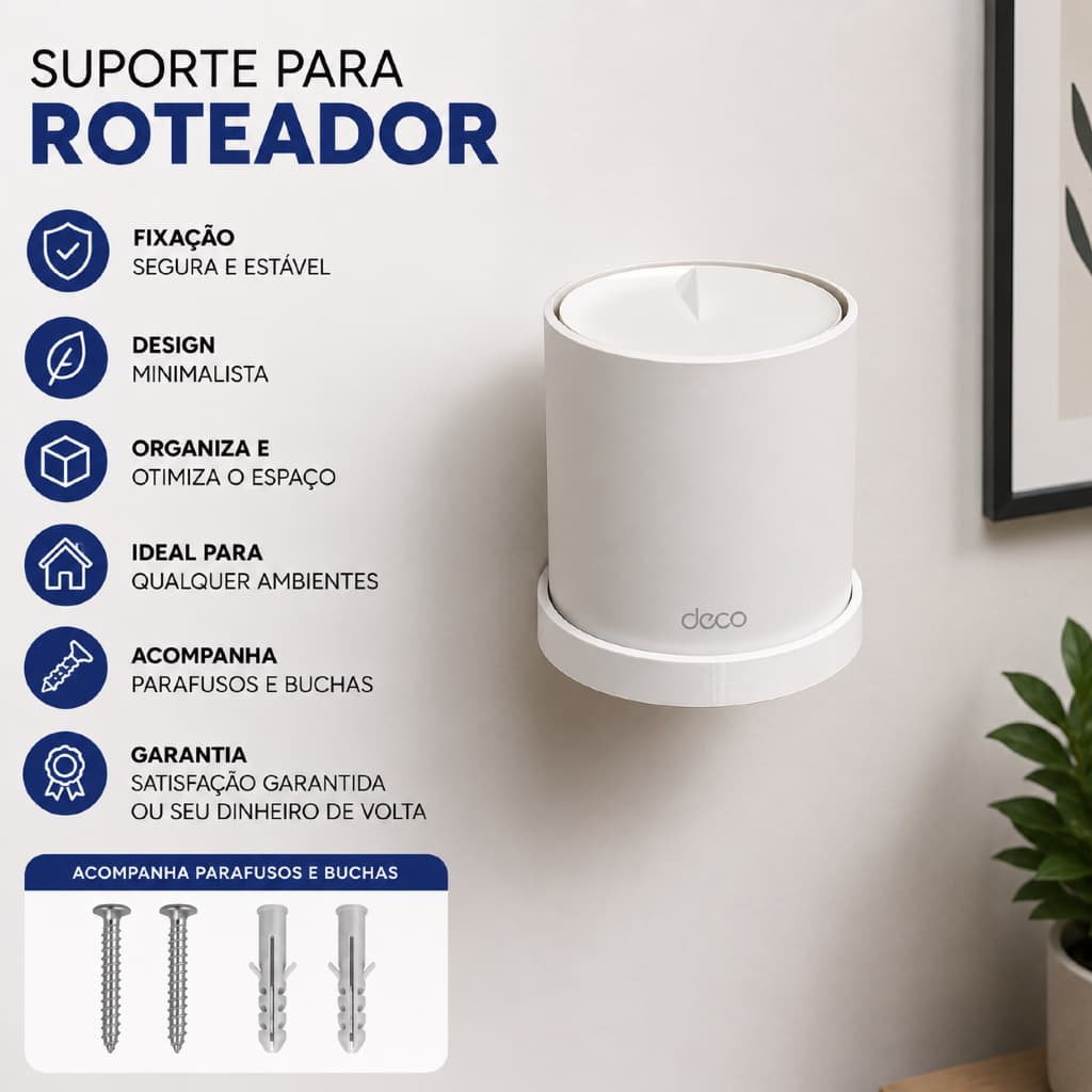 Suporte de Parede para Roteador Wifi TP-Link Deco X10 X20 X50 X55 X60 Slim Organizador Modem Internet Roteador Tp Link