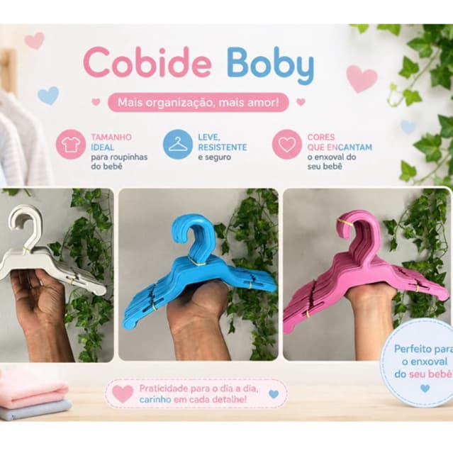 50 Cabide Baby Infantil Rosa Azul Branco Organização e Design Diferenciado