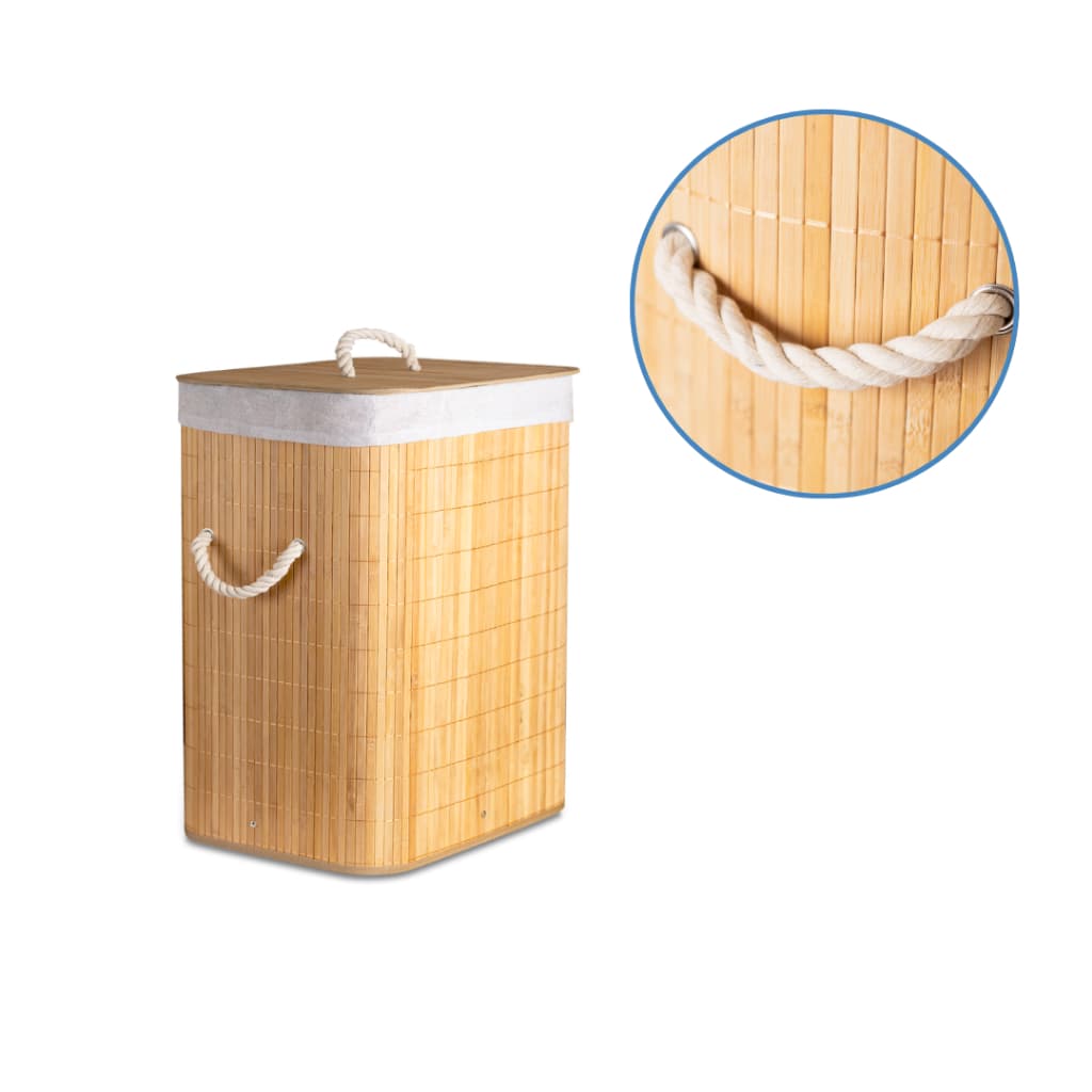 Cesto De Roupa Bambu Dobrável 50 Litros Lavanderia Banheiro Quadrado