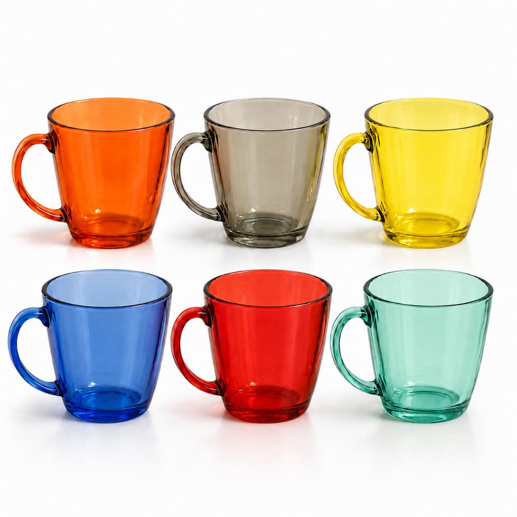 Conjunto Kit 6 Canecas Verona 350ml Vidro Xícara Colorida Cozinha Festa Água Suco Jogo