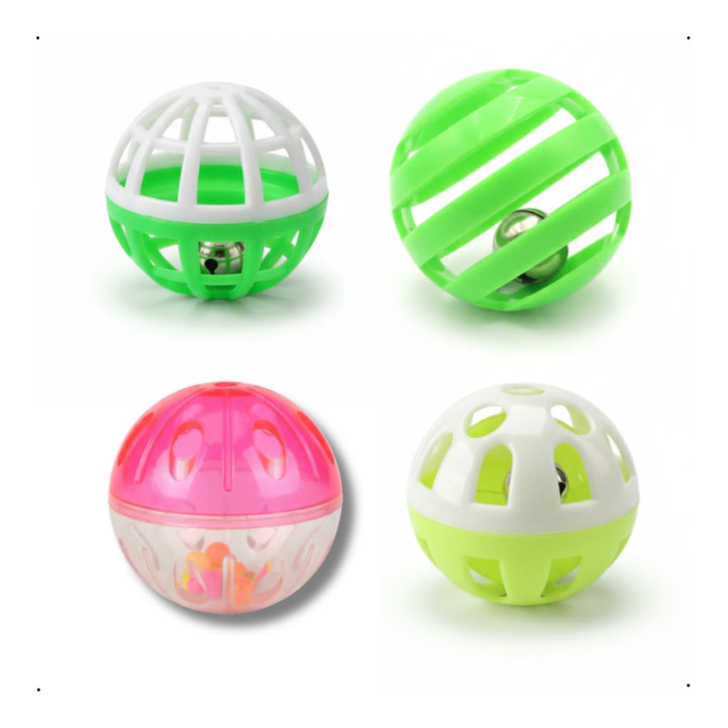 Kit 4 Bolinhas Interativas para Gatos com Guizo Brinquedo Catnip Calopsita Anti Estresse Resistente