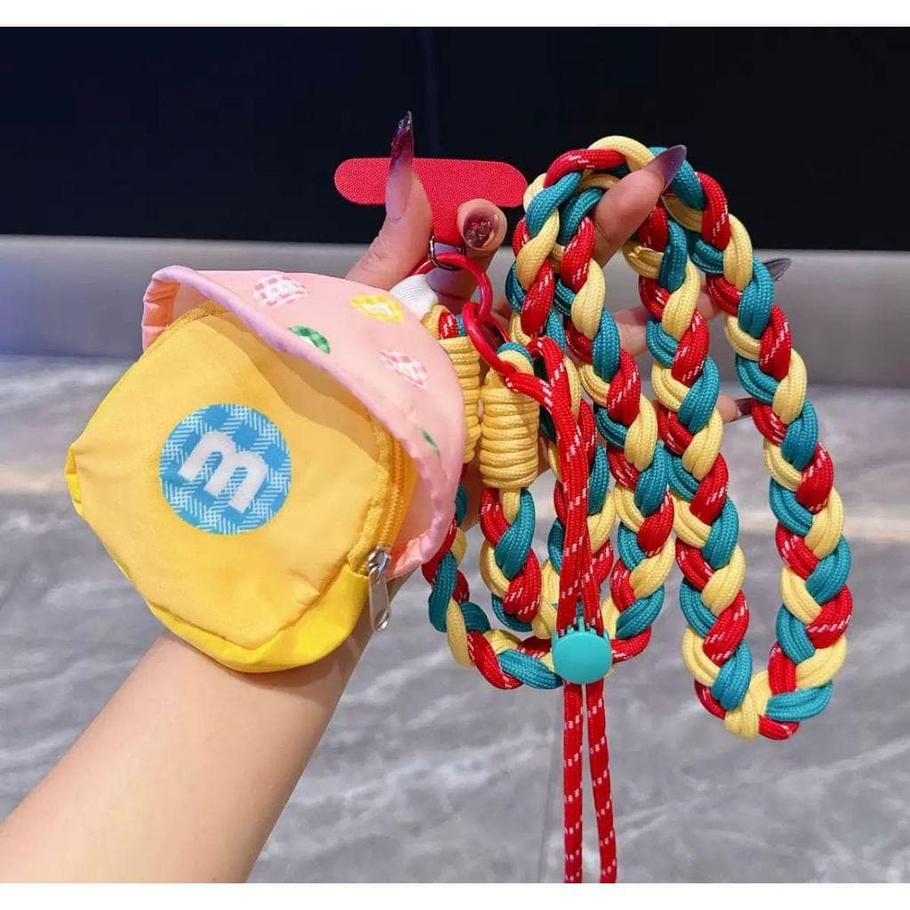 Cordão para Celular Universal com Bolsinha Porta Fones Chaves Alça Transversal Corda Trançada Ajustável