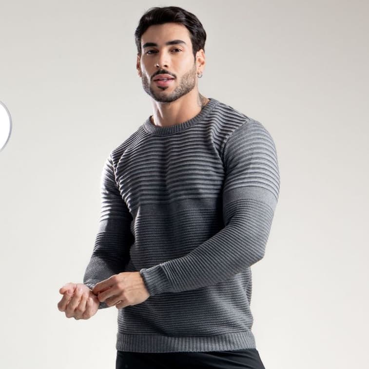 Sueter Tricot Texturizado Listras Grosso Inverno 26 qualidade premium