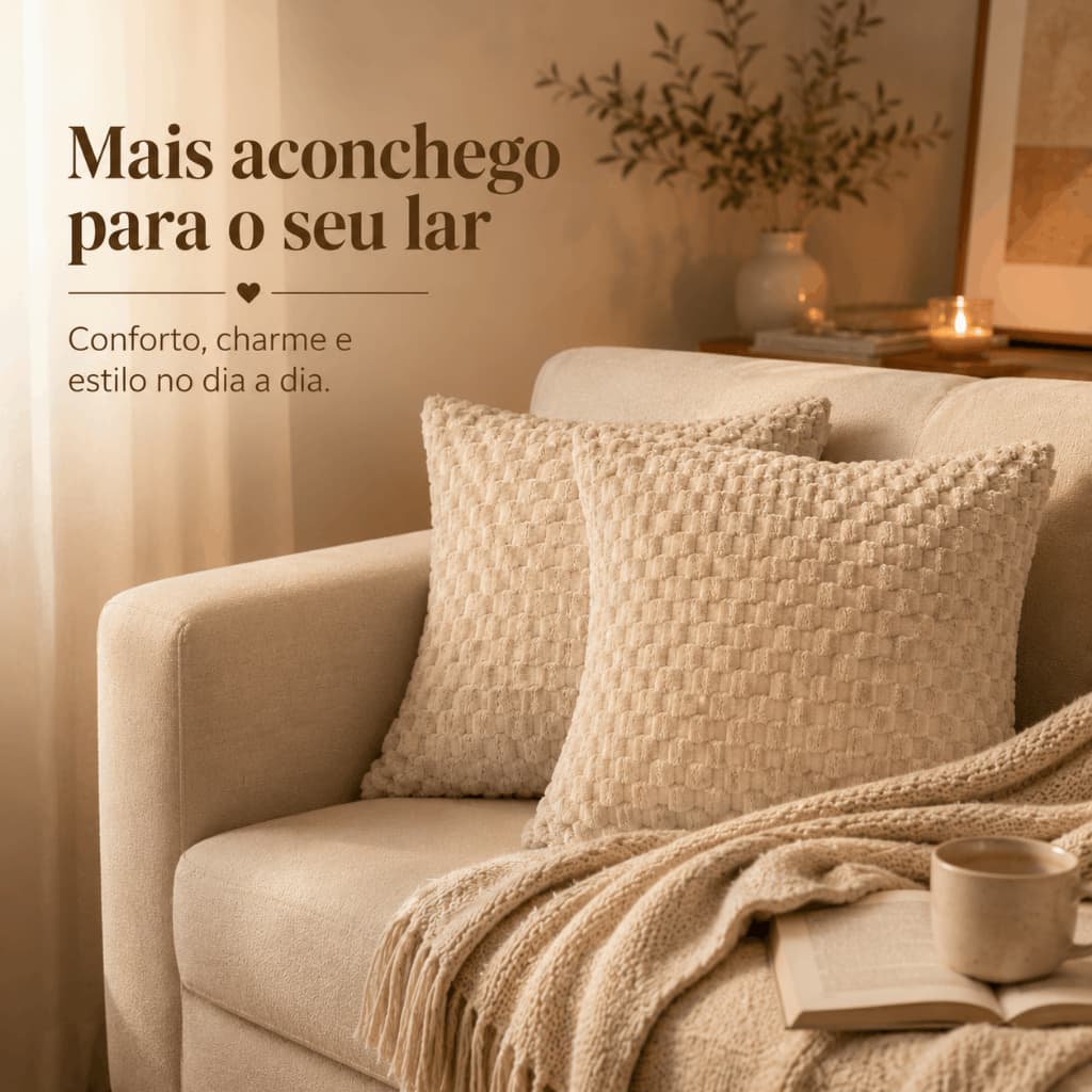 Kit 2 Capas Almofadas 45x45 Manta Flannel Decorativa Alto Relevo Toque Macio Com Zíper Marshmallow