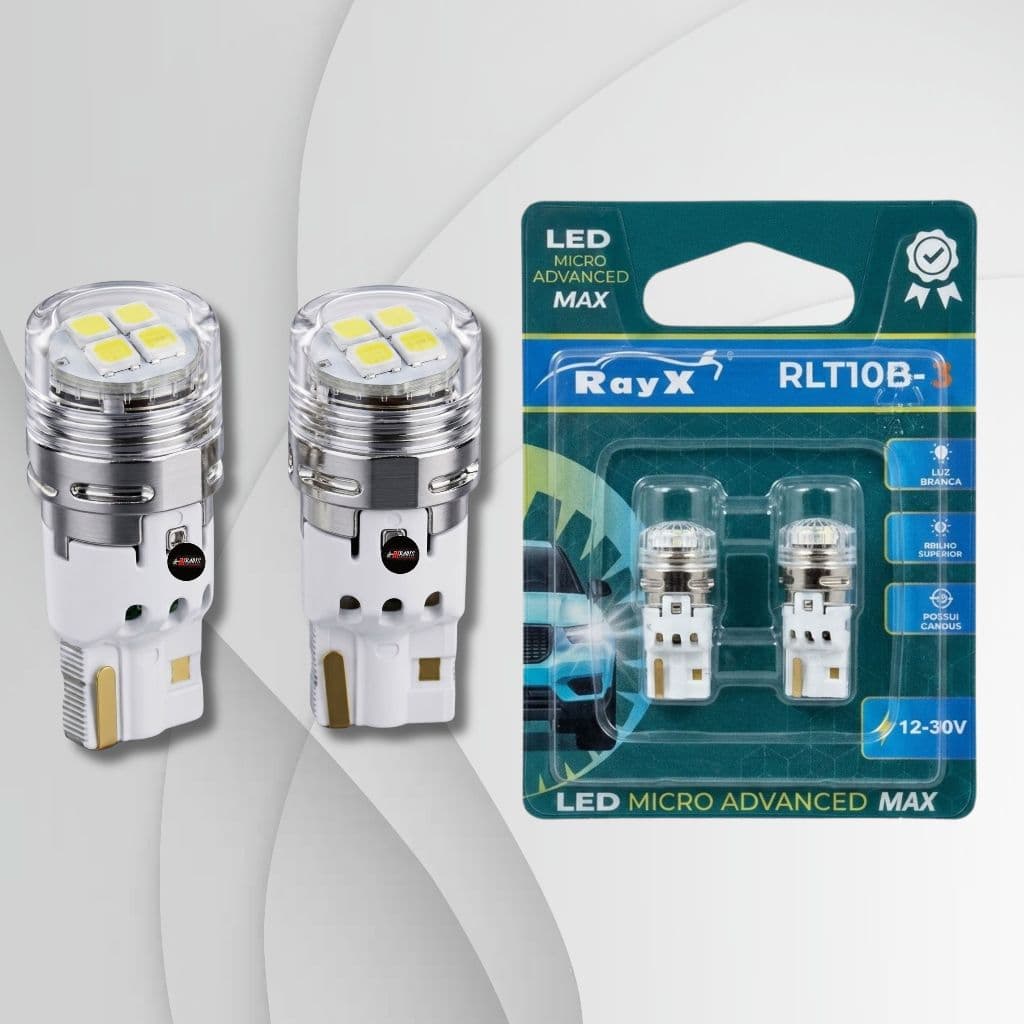Rayx - Par Lâmpadas Mini Led T10  MICRO ADVANCED MAX BRANCO BIVOLT 6000K Branco Puro Farolete Lanterna Placa Teto Carro