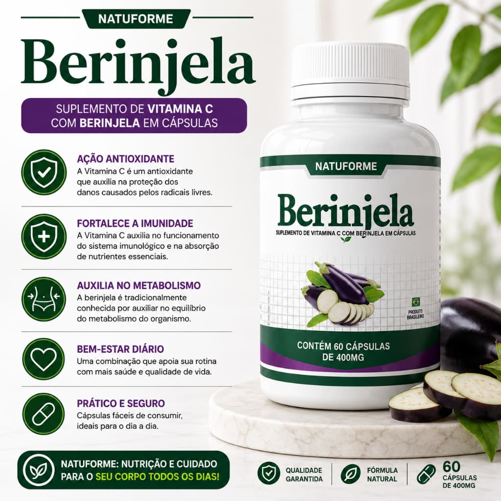 Berinjela 400mg 60 Cápsulas Naturforme | Suplemento Alimentar | Rico em Fibras