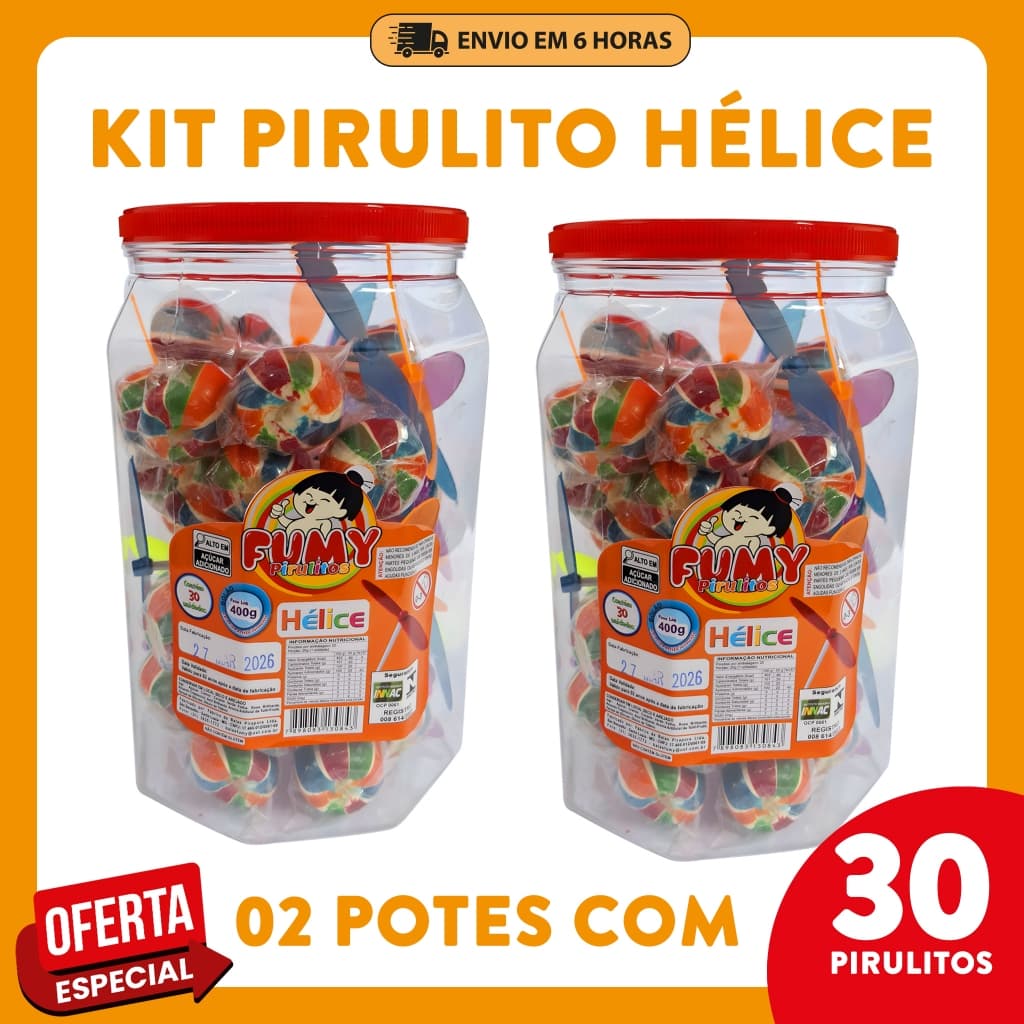 Kit Pirulito com Hélice Fumy 30un - Lembrancinha Festa Junina Infantil Revenda Aniversário Brinde Doce