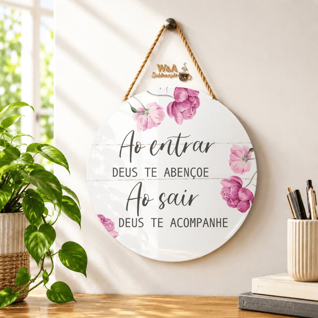 Placa Decorativa Parede MDF Redondo 20x20 Com Corda Sisal Decoração Casa