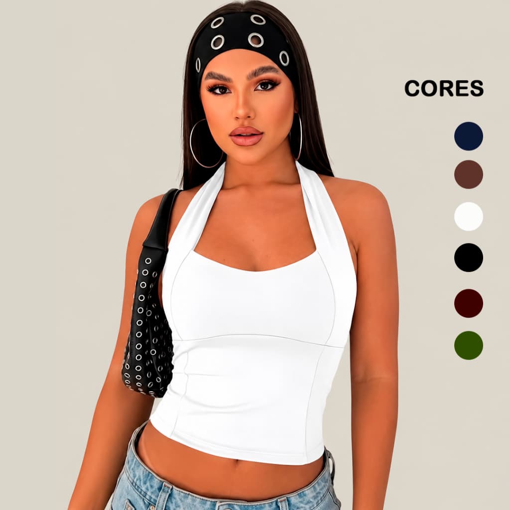 Blusa Feminina Antonella Top Halter Moda Gringa Verão Frente Única Alta Compressão e Sustentação Tendência 2026