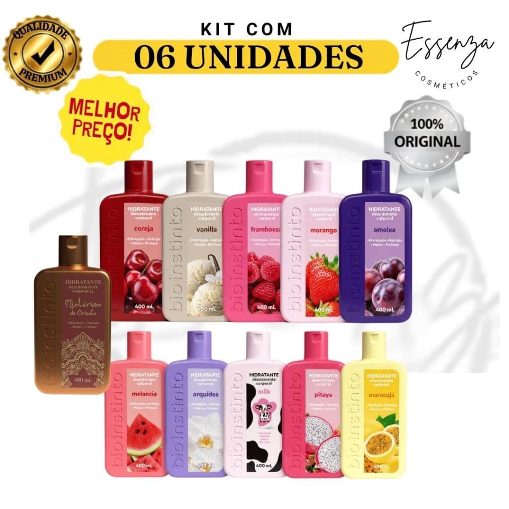 06 Und Hid Corporal Bio Instinto 400ml (PODE ESCOLHER) Linha Frutas e Linha Aromas Especiais