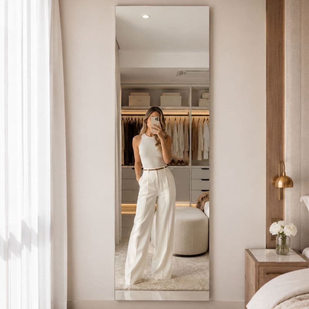 Espelho  Retangular Grande de Corpo Inteiro Lapidado Polido Decorativo para Quarto Banheiro Sala e Closet Pinterest