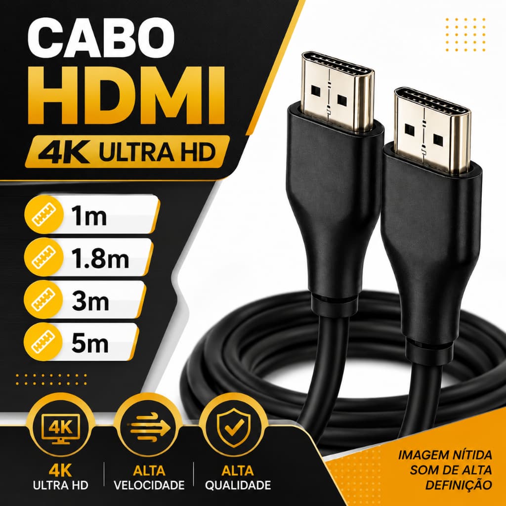 Cabo HDMI 1 Metro Reforçado 4K 3D Full HD Alta Velocidade para TV PC Notebook Monitor